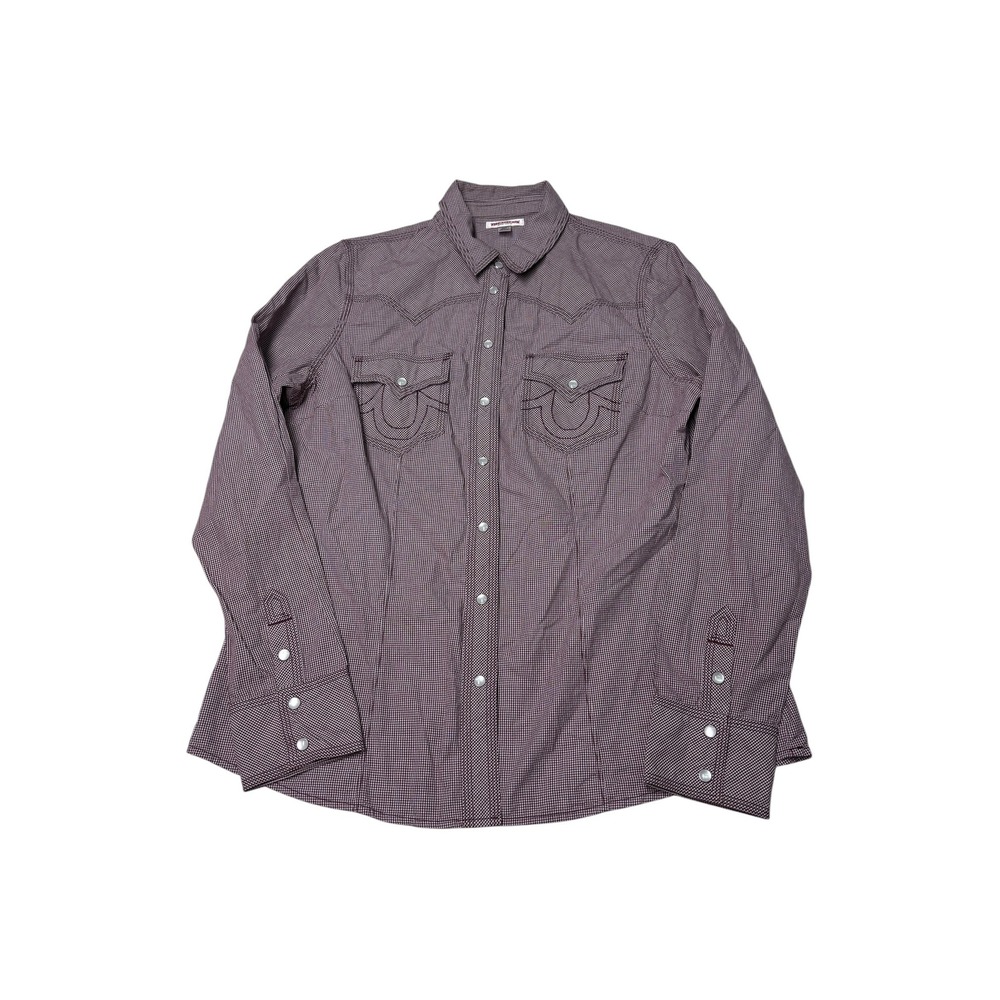 True Religion Mens Gingham Western Pearl Snap Shirt Burgundy XL WYMB409XL5